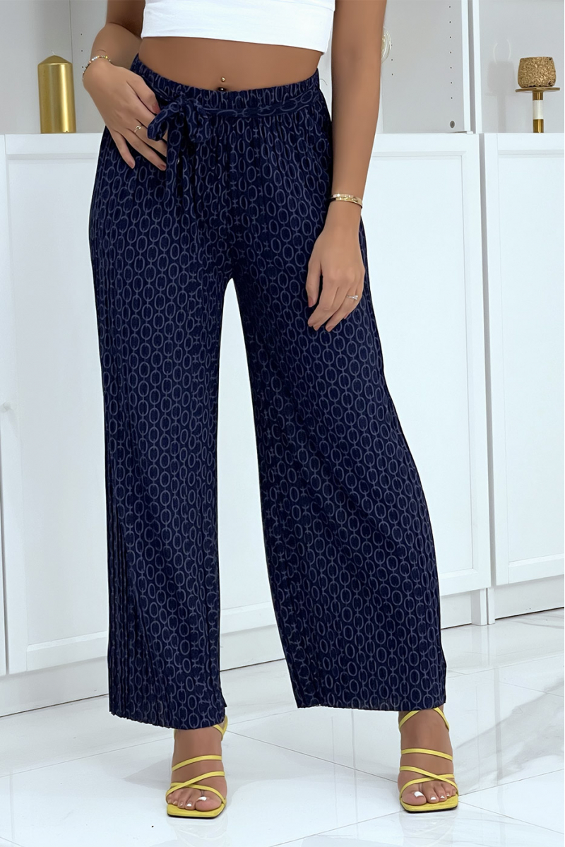 Navy palazzo pants with pattern - 1