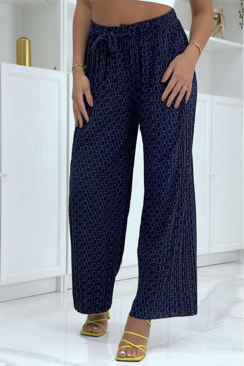 Navy palazzo pants with pattern - 2