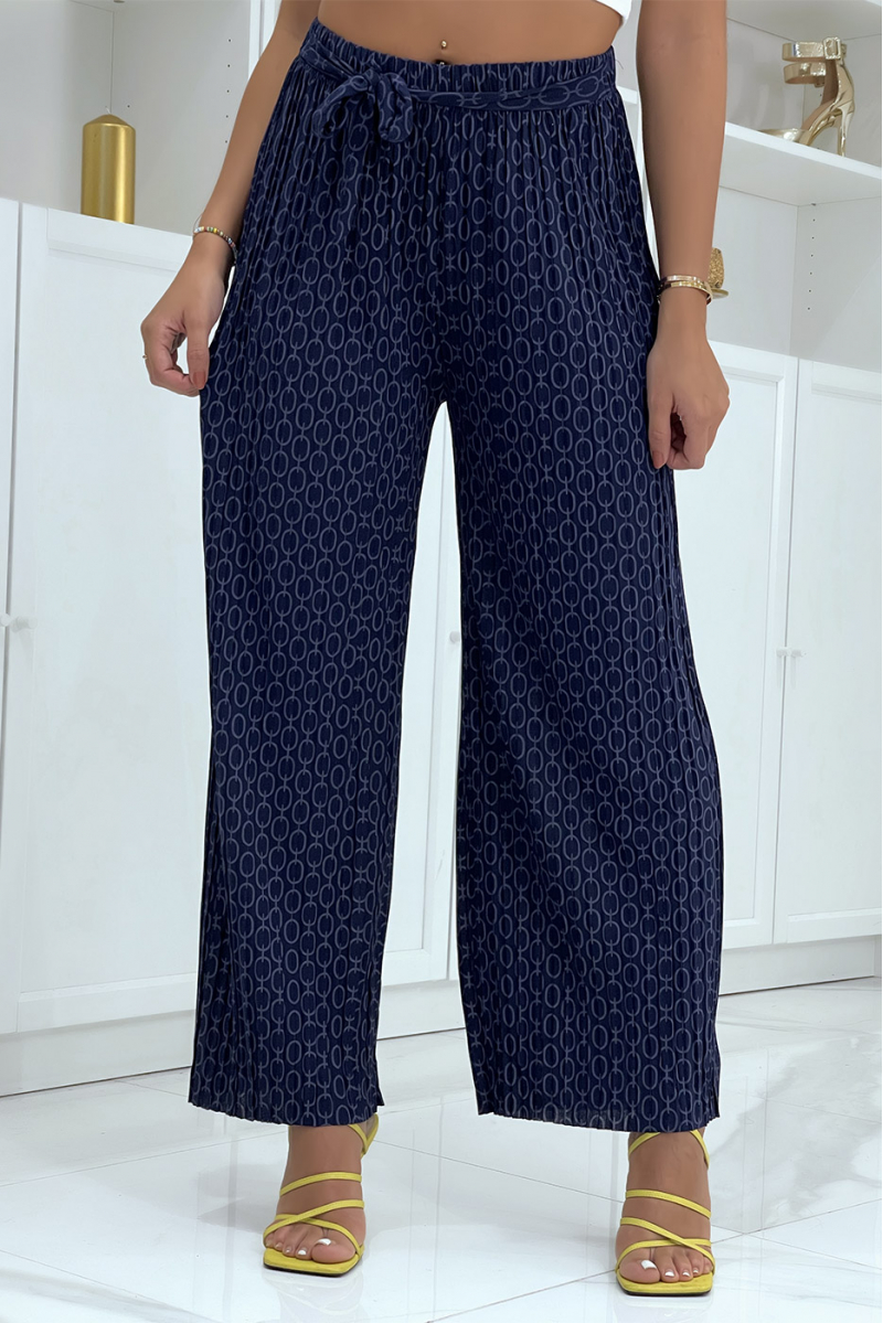 Navy palazzo pants with pattern - 3
