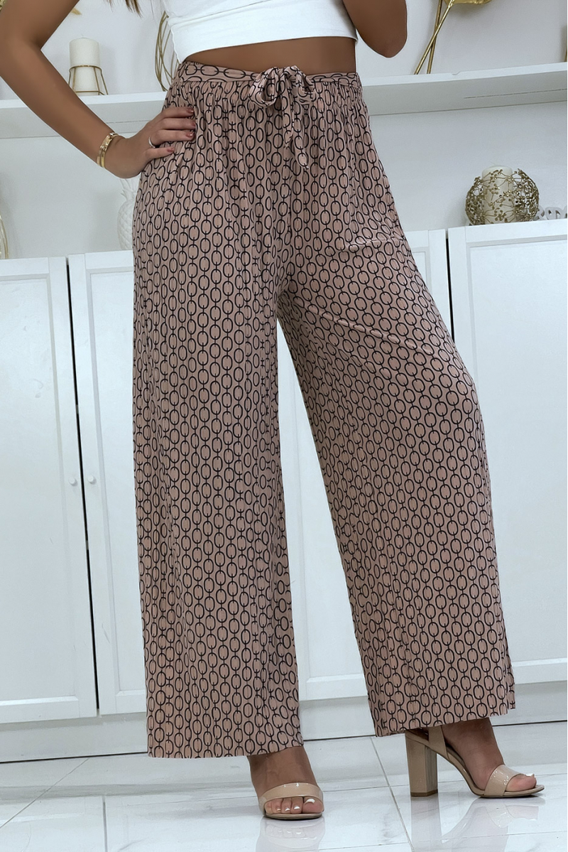 Pink palazzo pants with pattern - 2