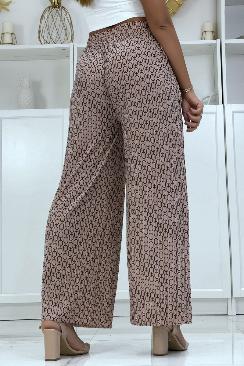 Pink palazzo pants with pattern - 4