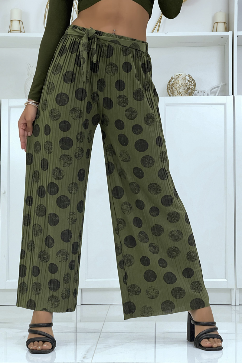 Khaki pleated palazzo pants with pattern - 2