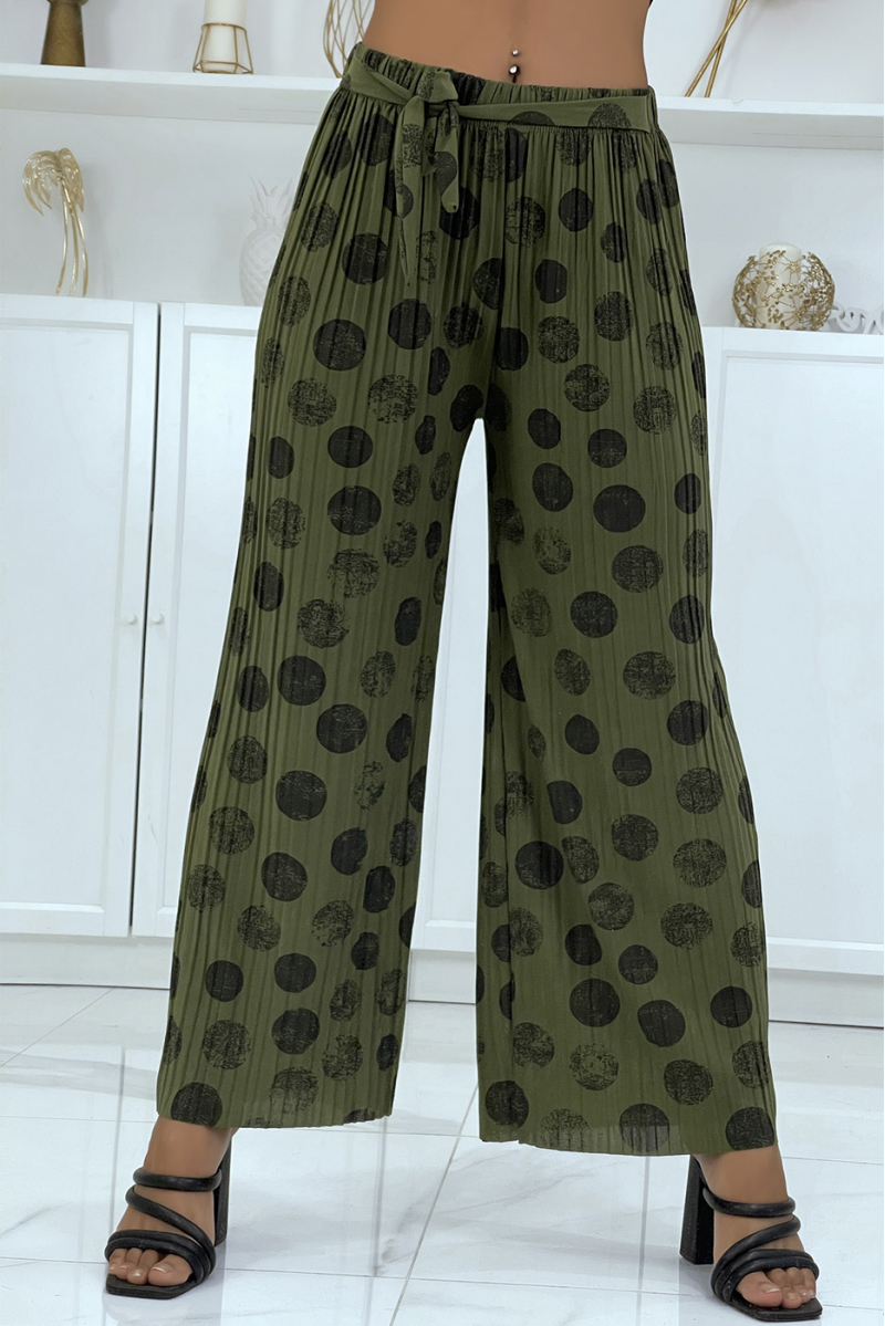 Khaki pleated palazzo pants with pattern - 4