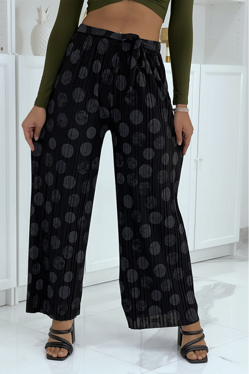 Black pleated palazzo pants with pattern - 1
