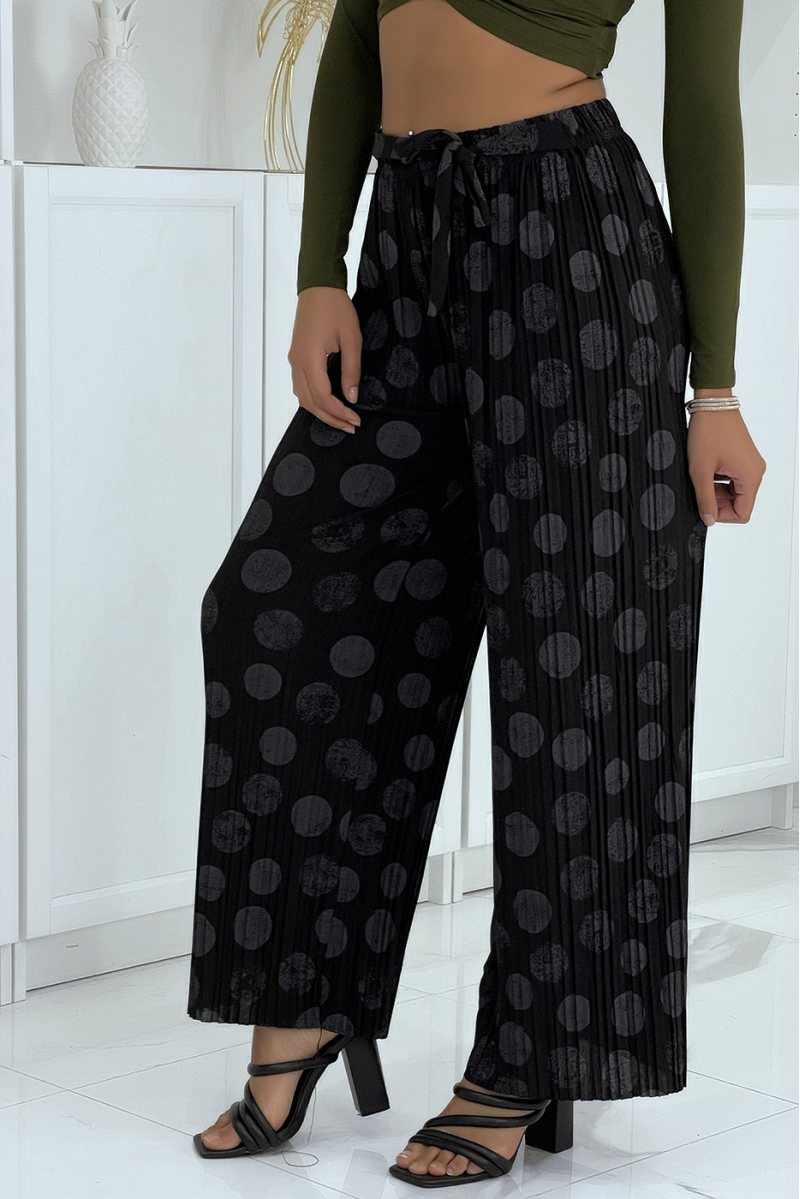 Black pleated palazzo pants with pattern - 2