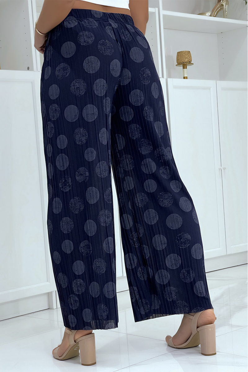 Navy pleated palazzo pants with pattern - 3