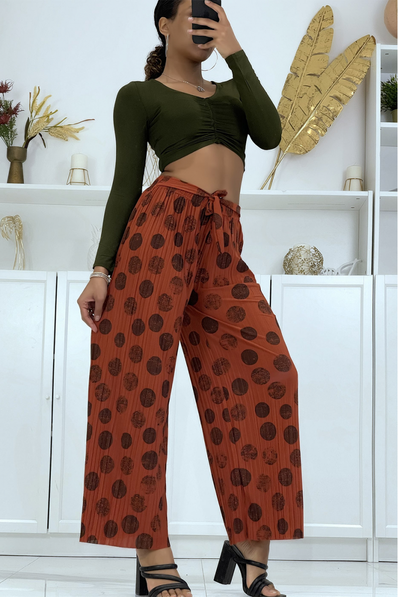 Cognac pleated palazzo pants with pattern - 2