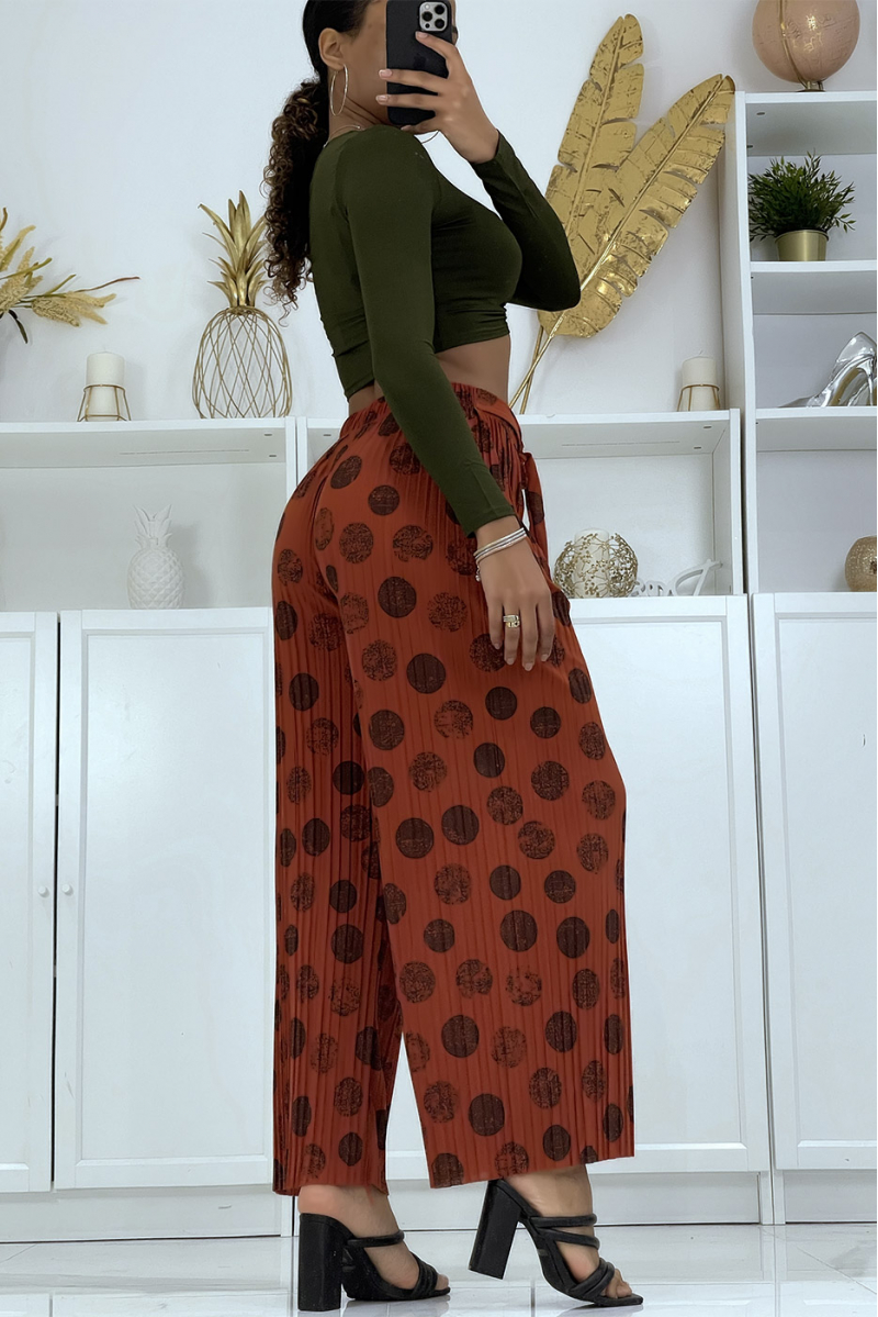 Cognac pleated palazzo pants with pattern - 3