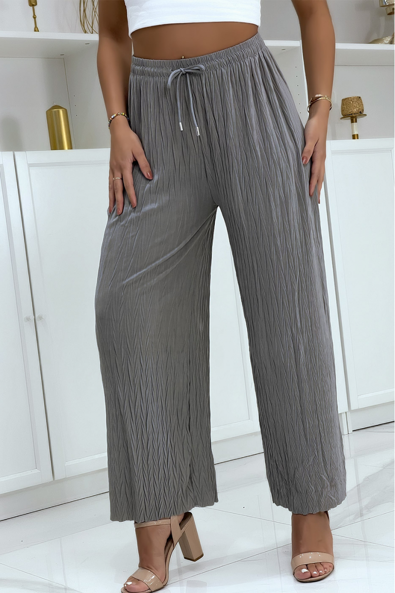 Plain gray pleated palazzo pants - 2