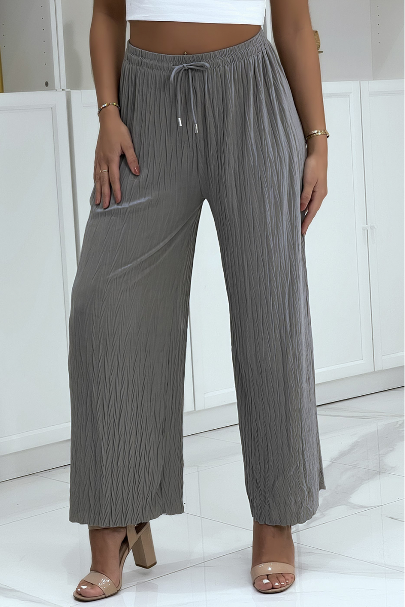 Plain gray pleated palazzo pants - 3