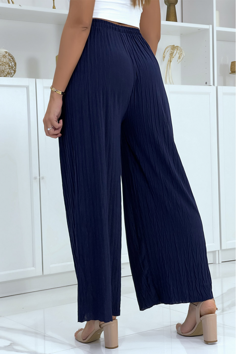 Pantalon palazzo plissé uni marine - 5 Pantalon palazzo plissé uni marine - 5