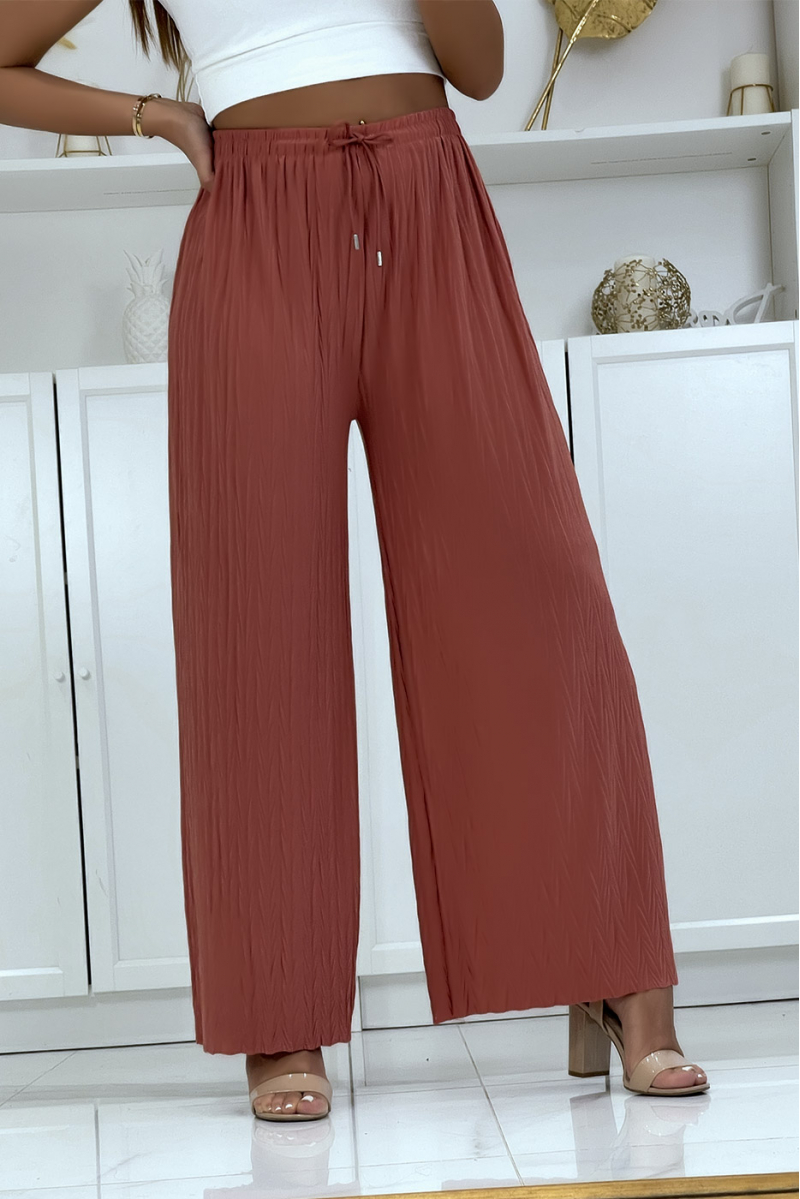 Pantalon palazzo plissé uni corail - 2 Pantalon palazzo plissé uni corail - 2