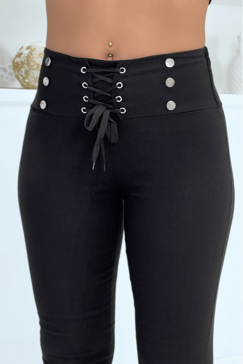 Pantalon strech noir avec lacet et boutons - 5 Pantalon strech noir avec lacet et boutons - 5