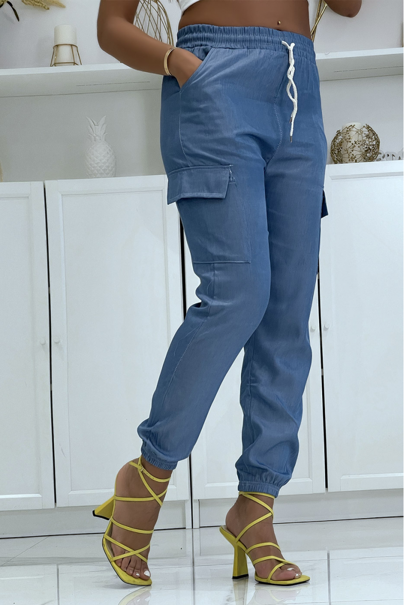 Pantalon jogging cargo couleur jeans Bleu Foncé - 2