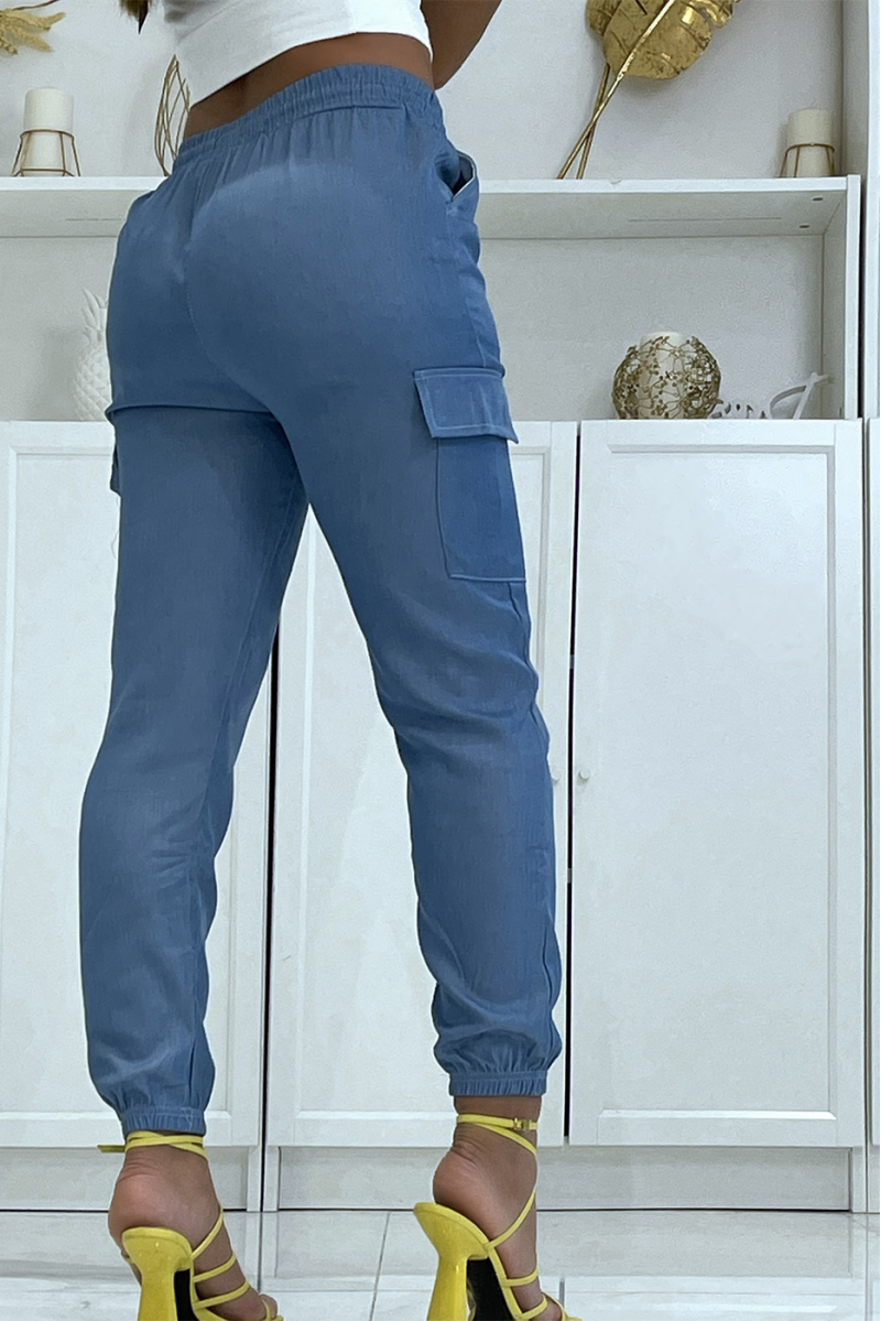 Pantalon jogging cargo couleur jeans Bleu Foncé - 4