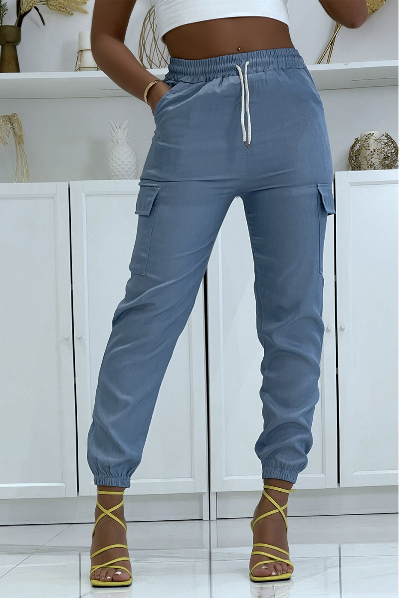 Denim-colored cargo jogging pants - 1