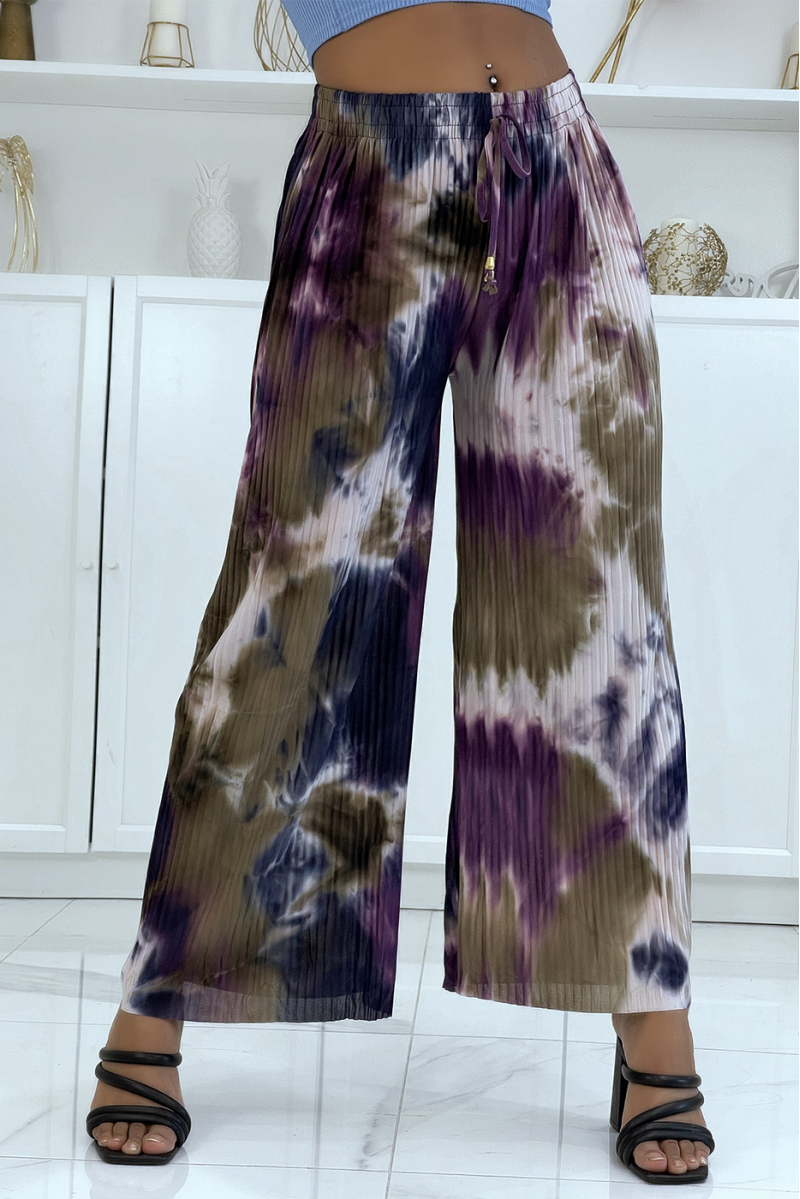 Pantalon palazzo plissé violet tie-dye - 2