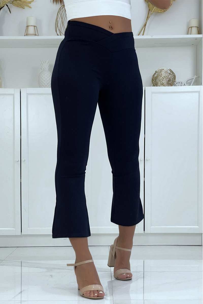 Donkerblauwe cropped broek gekruist in de taille - 2