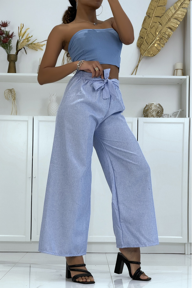 Palazzo pants in a pretty heather blue material - 5