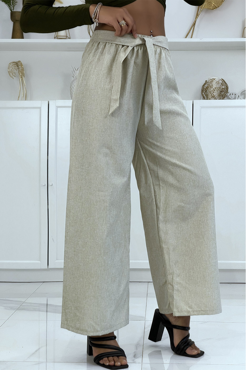 Pantalon palazzo dans une jolie matière beige chiné - 1
