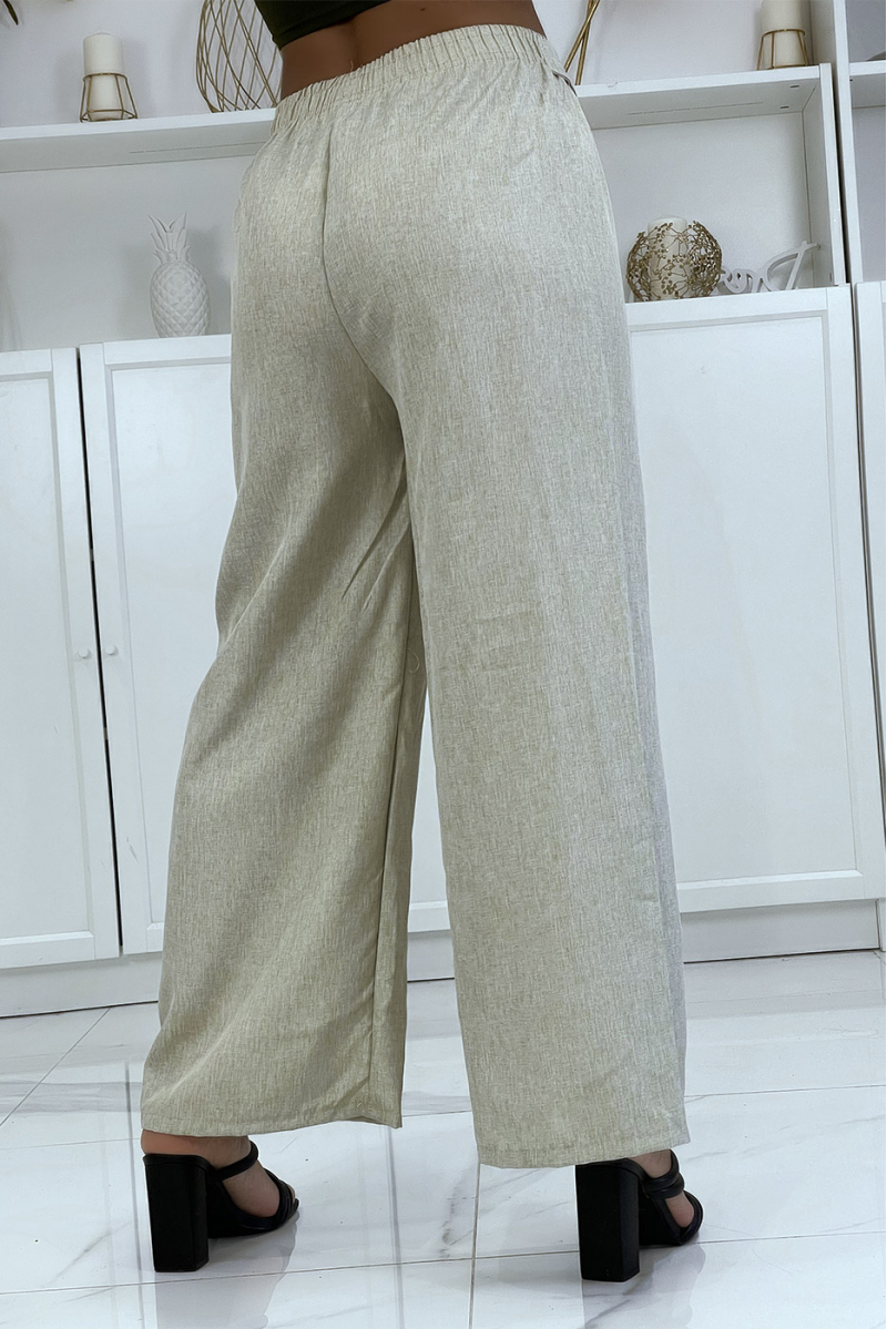 Pantalon palazzo dans une jolie matière beige chiné - 4