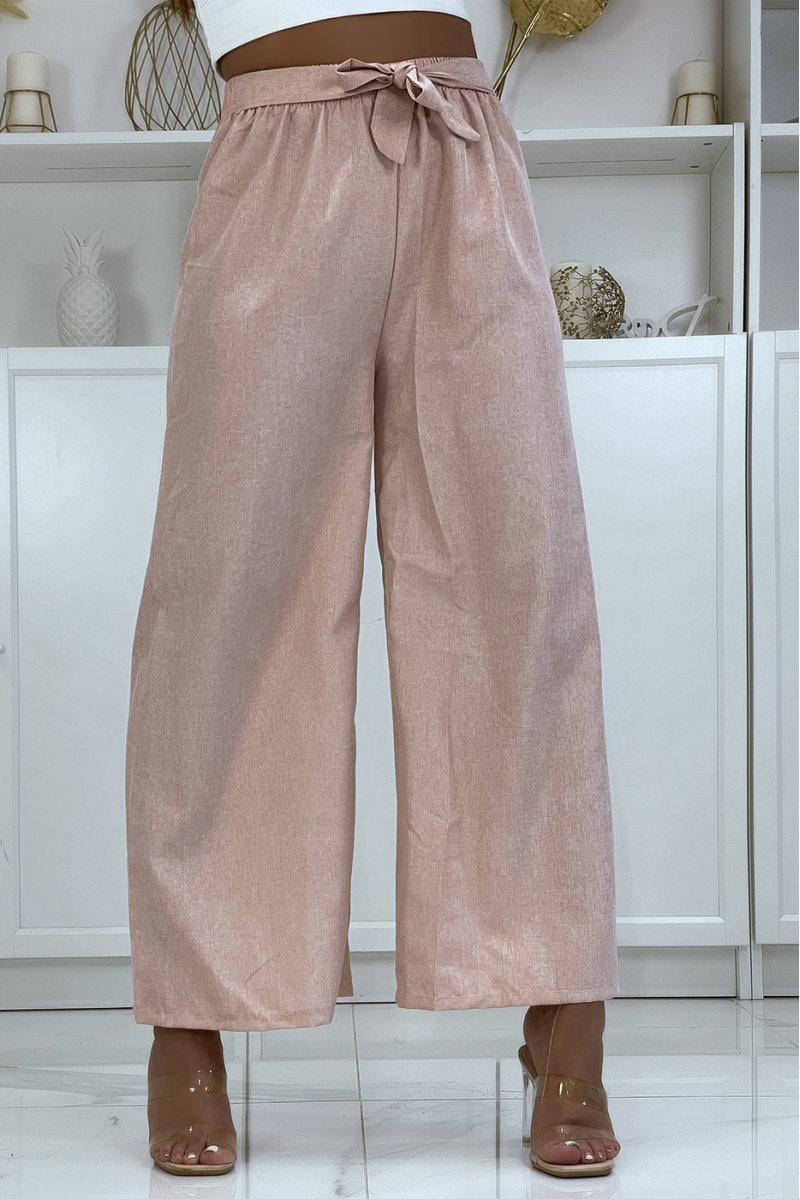 Pantalon palazzo dans une jolie matière rose chiné - 1