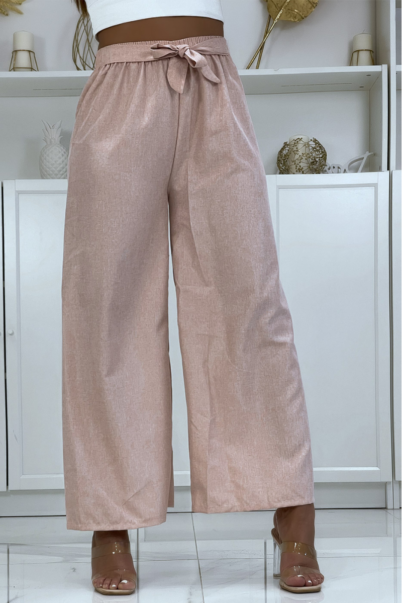 Pantalon palazzo dans une jolie matière rose chiné - 3