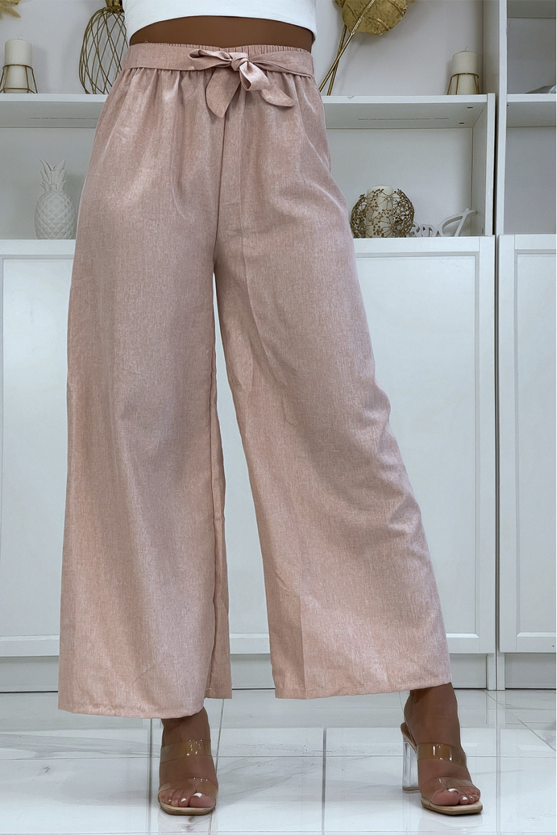 Pantalon palazzo dans une jolie matière rose chiné - 5