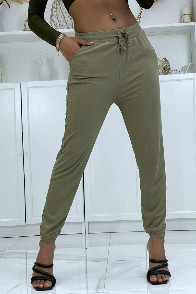 Khaki joggers with pockets in a pretty ribbed material - 4