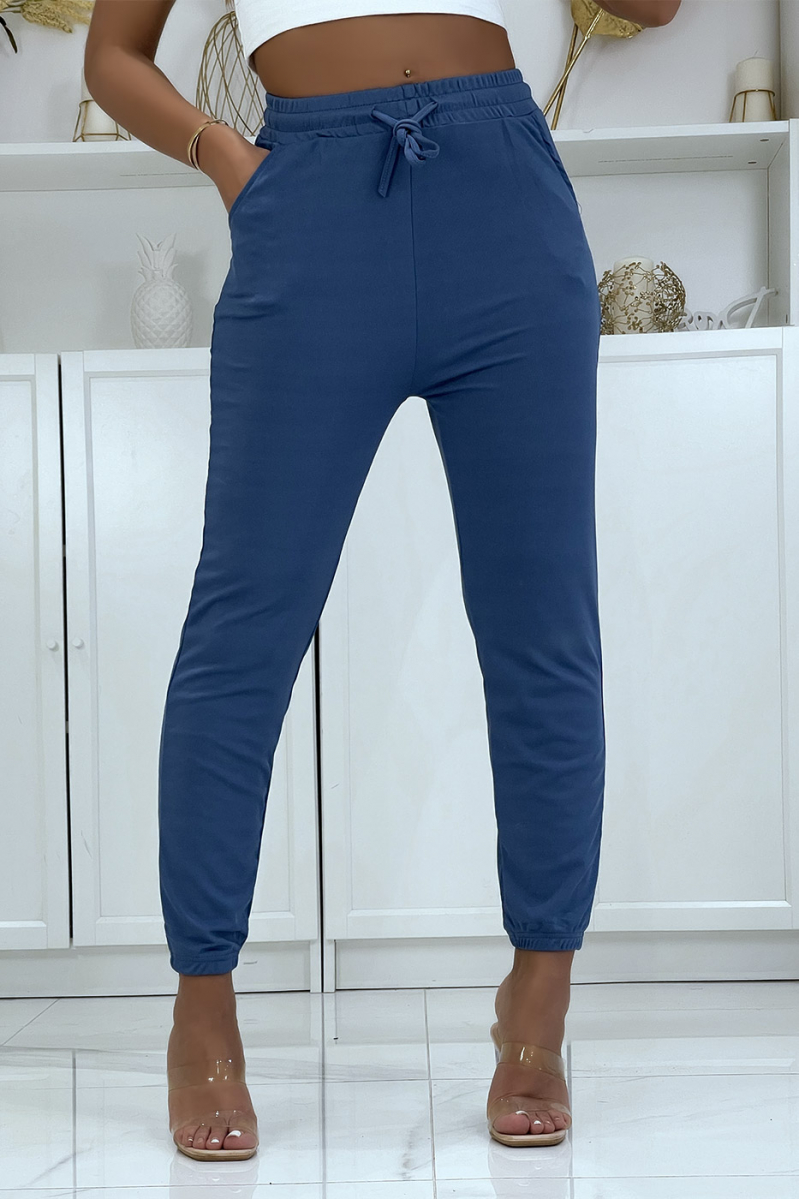 Indigo joggers with pockets in a pretty ribbed material - 1