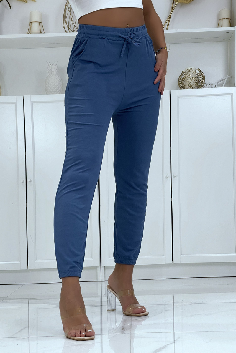 Indigo joggers with pockets in a pretty ribbed material - 4