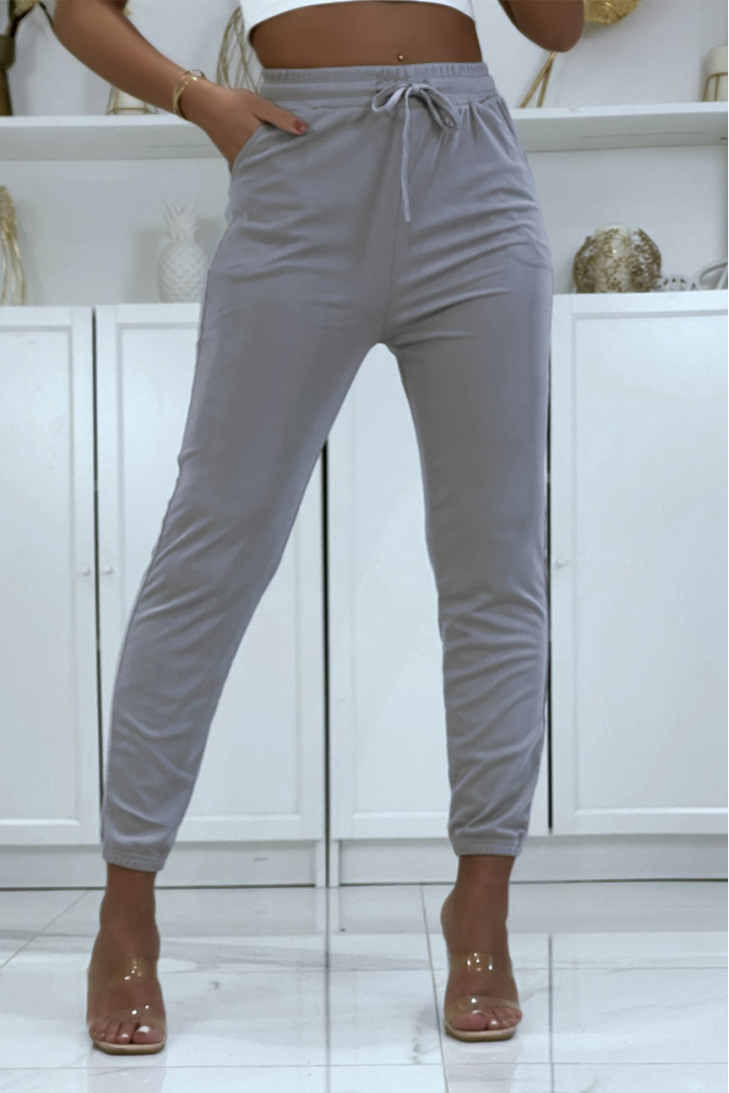 Gray joggers with pockets in a pretty ribbed material - 2