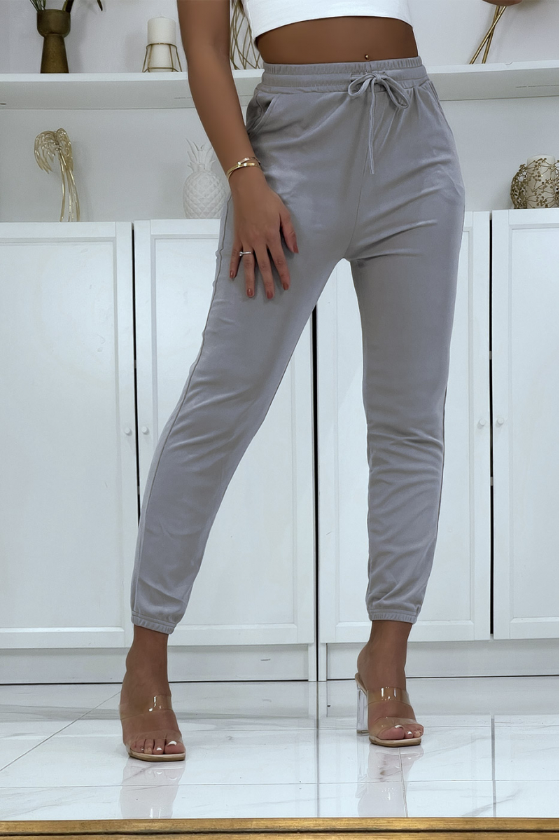 Gray joggers with pockets in a pretty ribbed material - 3