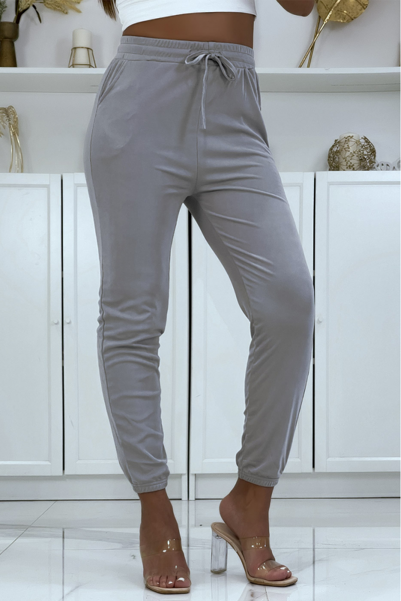 Gray joggers with pockets in a pretty ribbed material - 5
