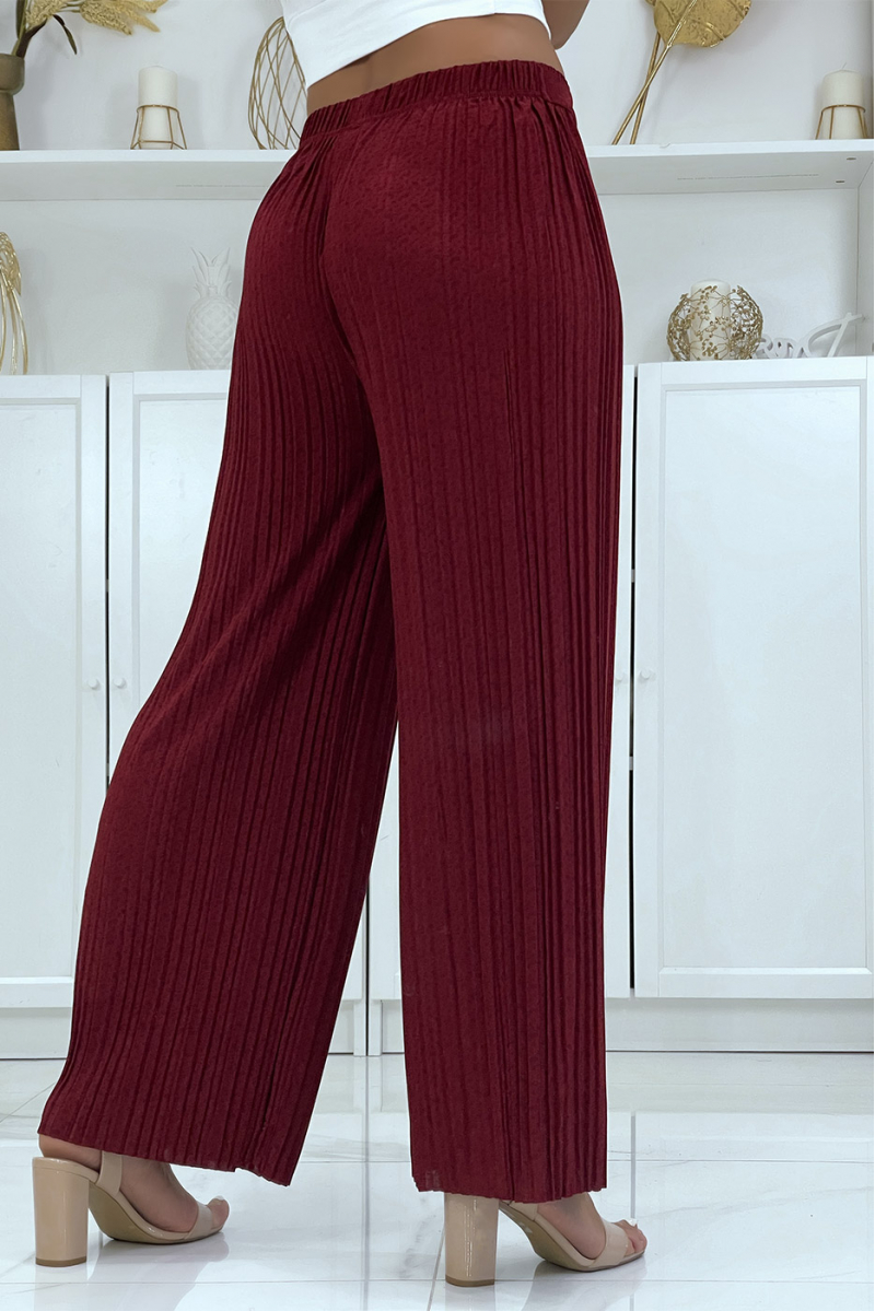 Burgundy pleated palazzo pants with pretty pattern - 4
