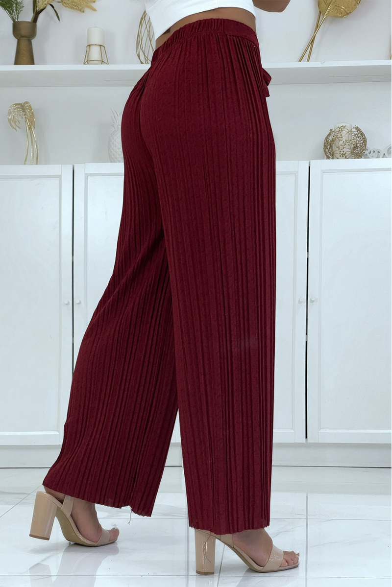 Burgundy pleated palazzo pants with pretty pattern - 5