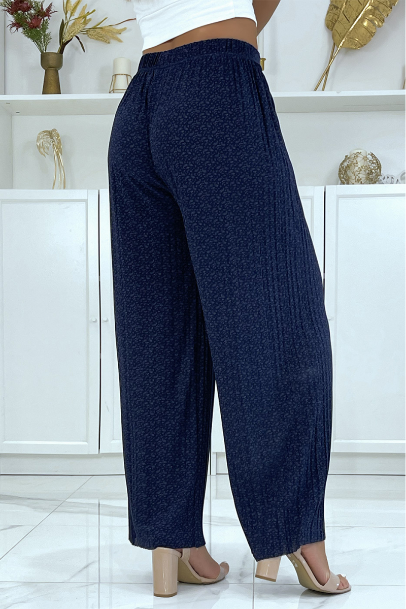 Marineblauwe geplooide palazzobroek met mooi patroon - 3