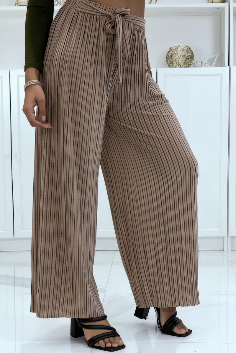 Pantalon palazzo plissé taupe avec joli rayure - 3
