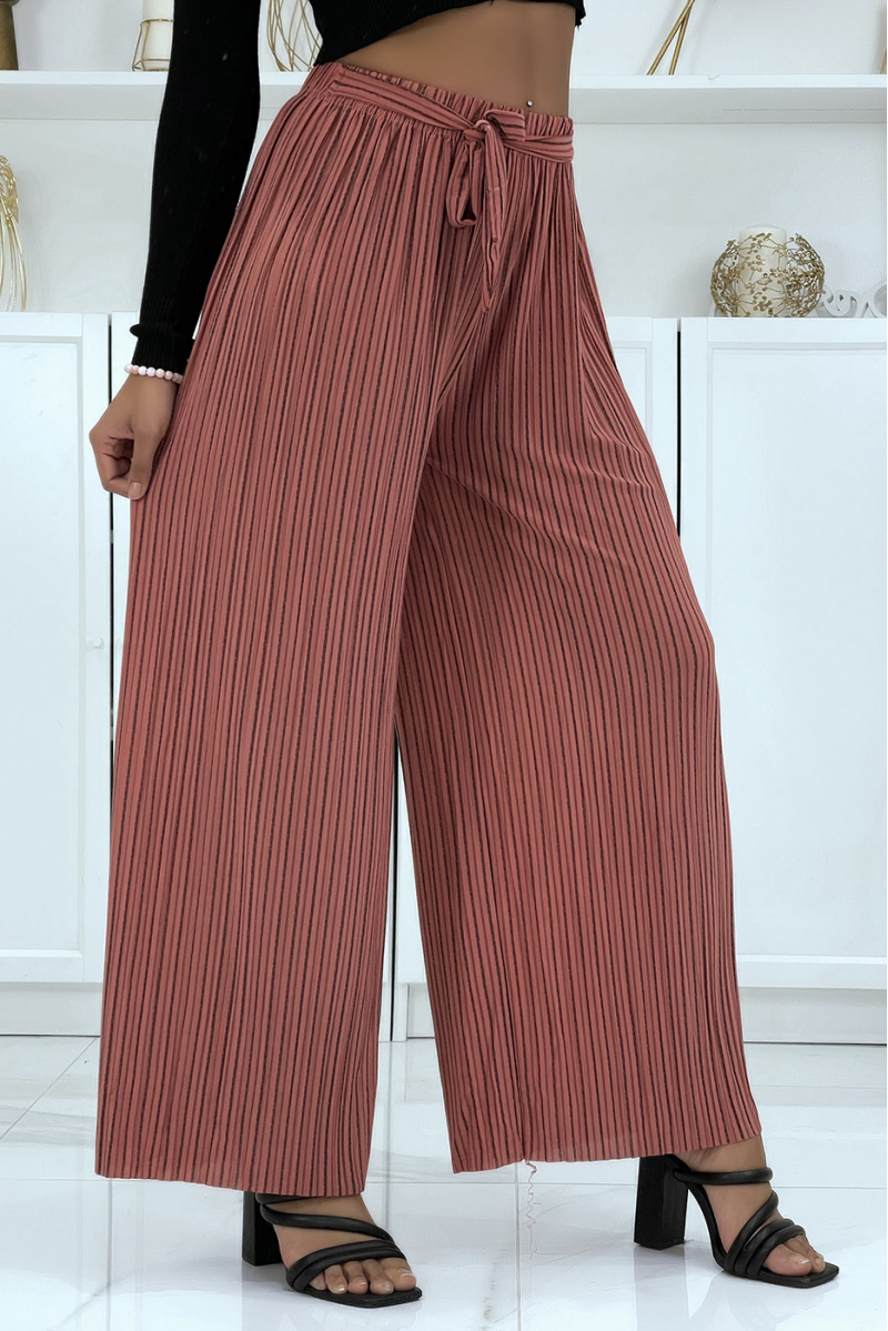 Coral pleated palazzo pants with pretty stripe - 1
