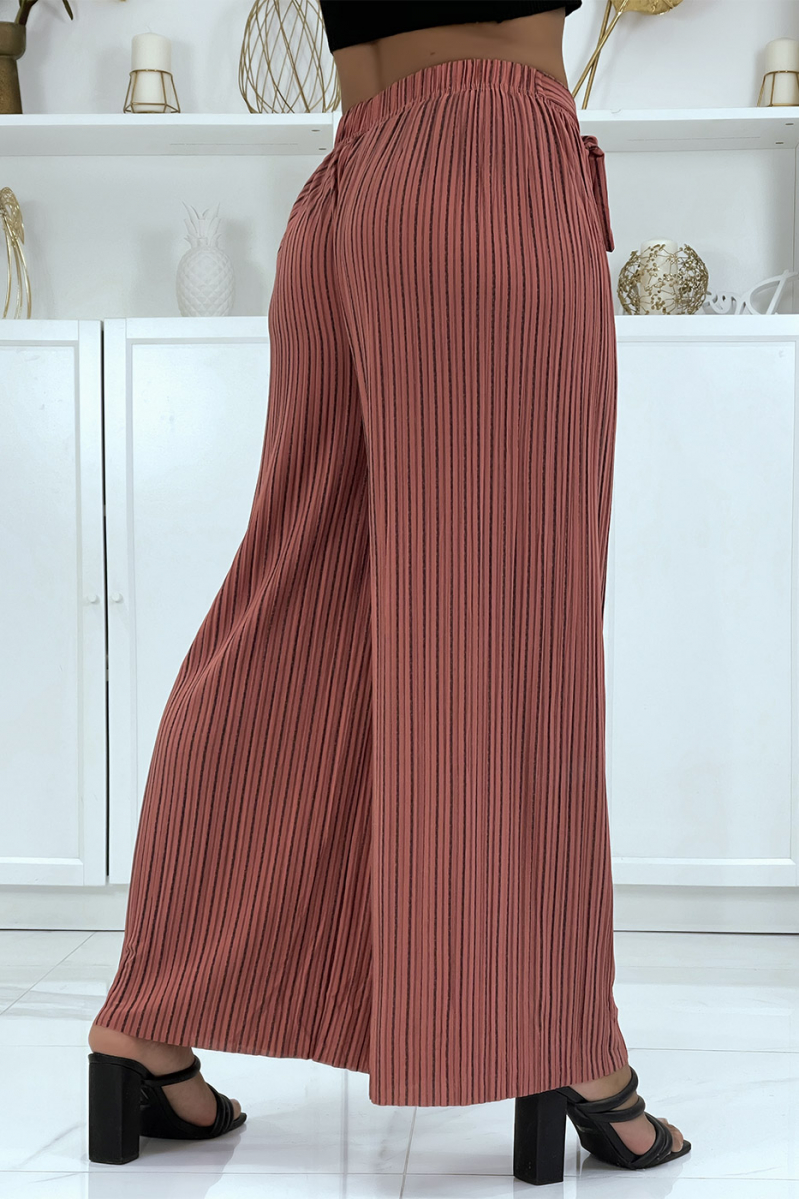 Coral pleated palazzo pants with pretty stripe - 2