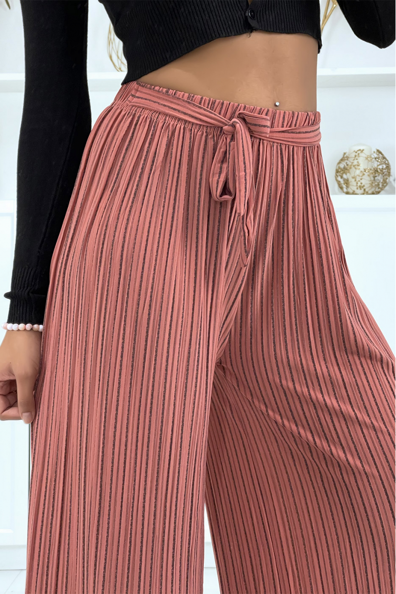 Coral pleated palazzo pants with pretty stripe - 3