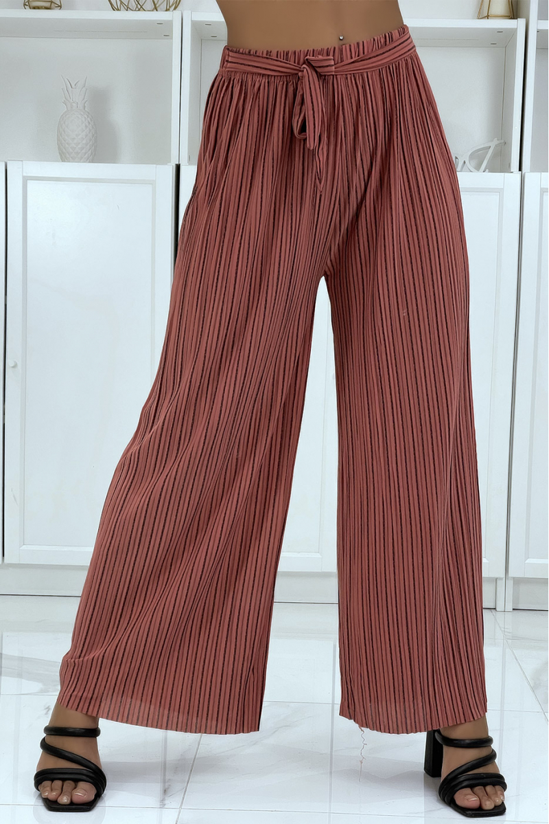 Coral pleated palazzo pants with pretty stripe - 4