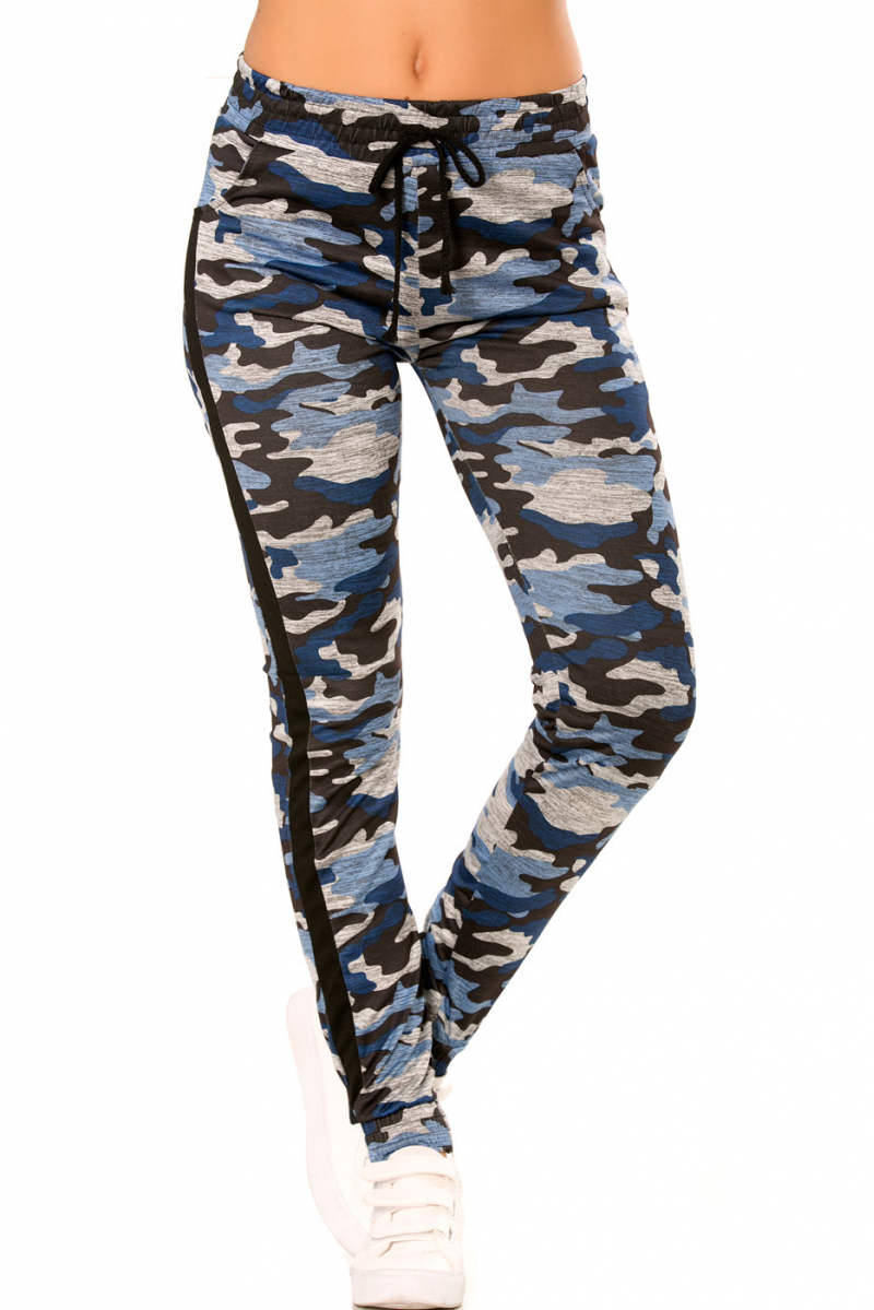 Pantalon jogging militaire bleu avec poches et bandes noires. Enleg 9-104A. - 6