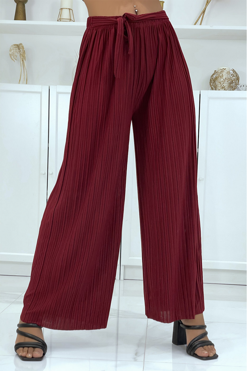 Burgundy pleated palazzo pants with pretty stripe - 1