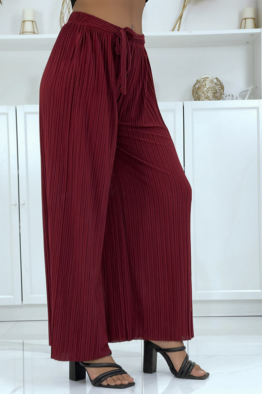 Pantalon palazzo plissé bordeaux avec joli rayure - 2