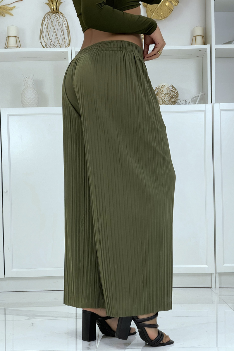 Trendy khaki pleated palazzo pants - 3