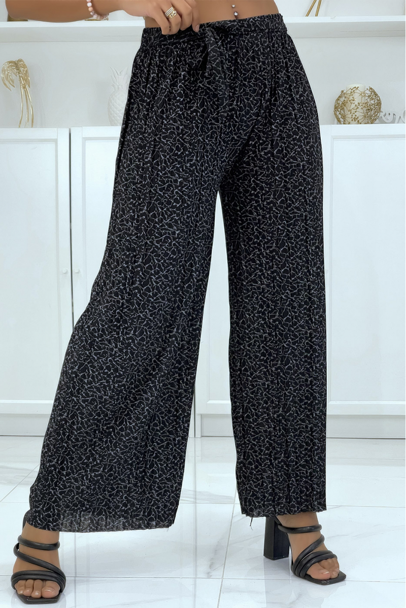 Black flowing pleated pants with marble pattern - 1