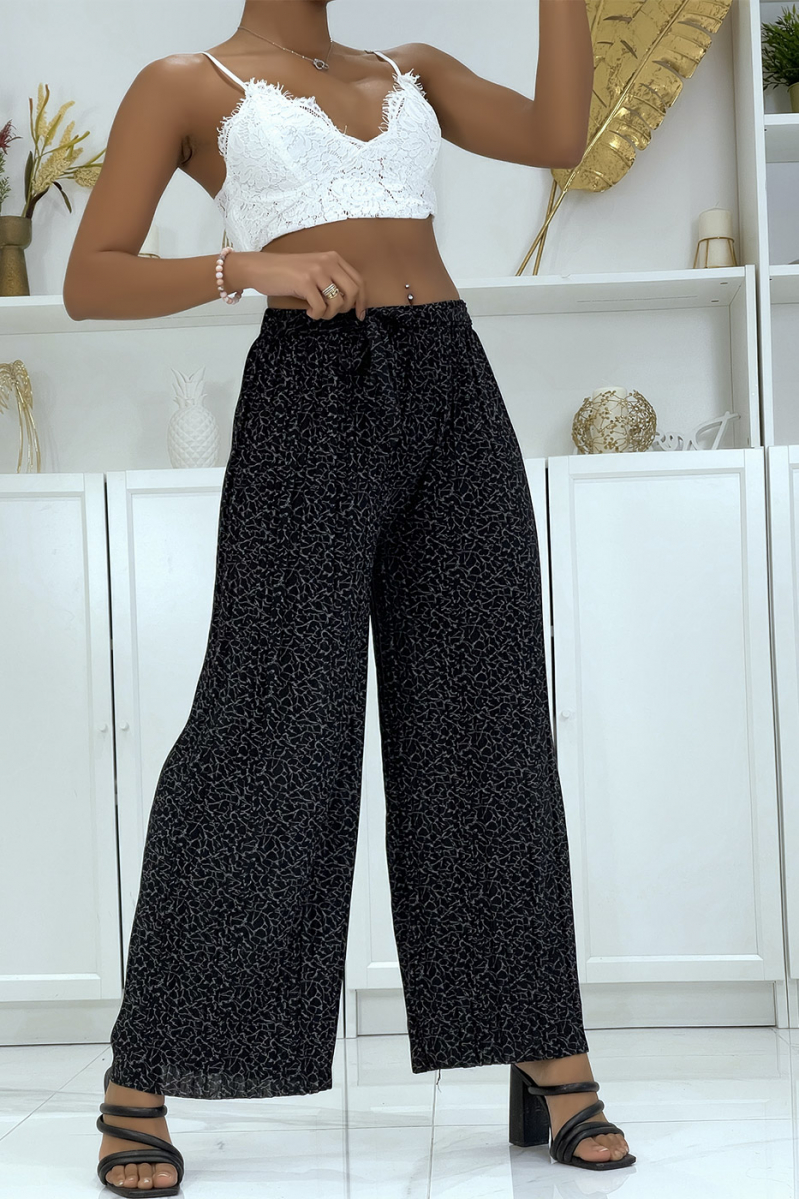 Black flowing pleated pants with marble pattern - 4