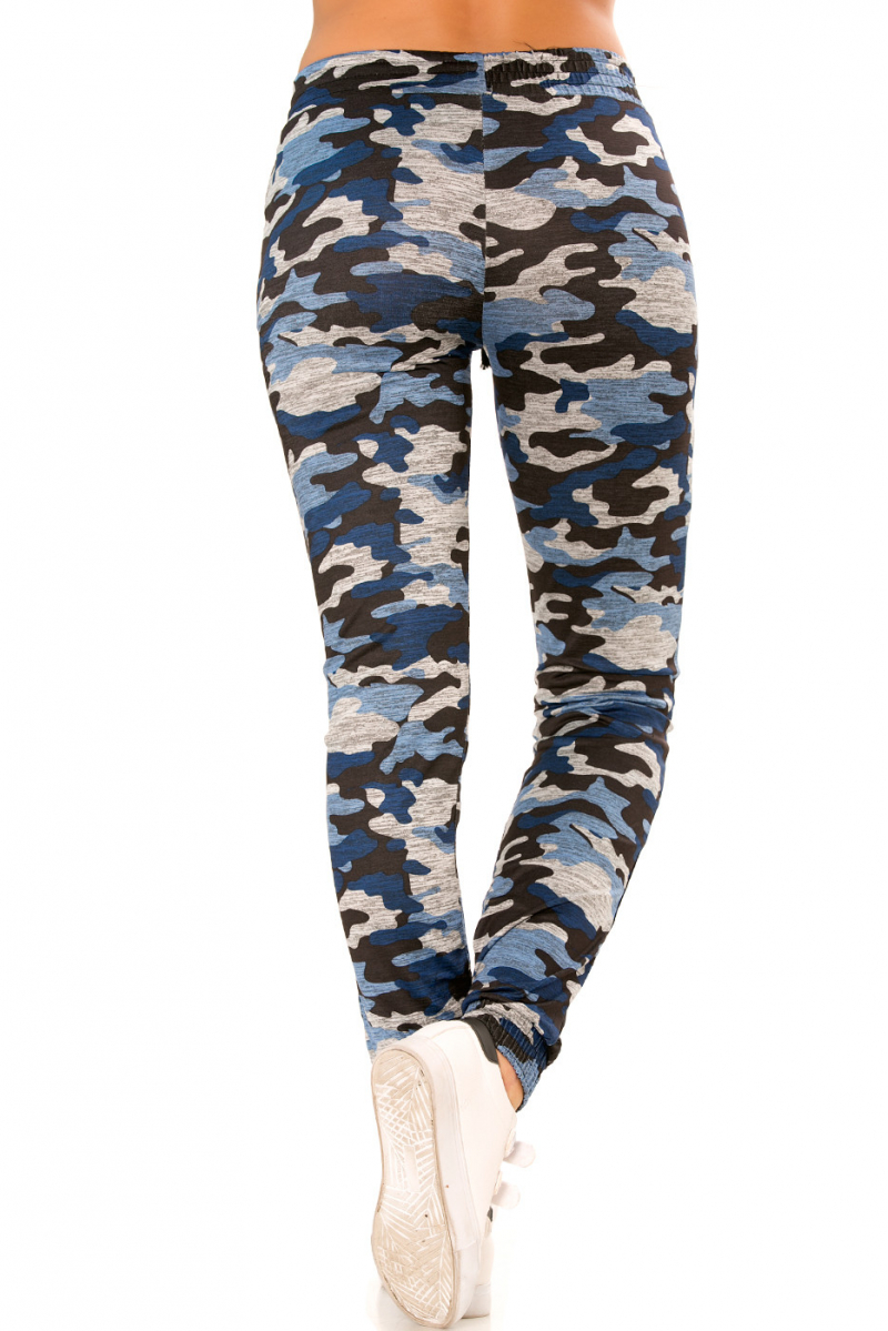 Pantalon jogging militaire bleu avec poches et bandes noires. Enleg 9-104A. - 9