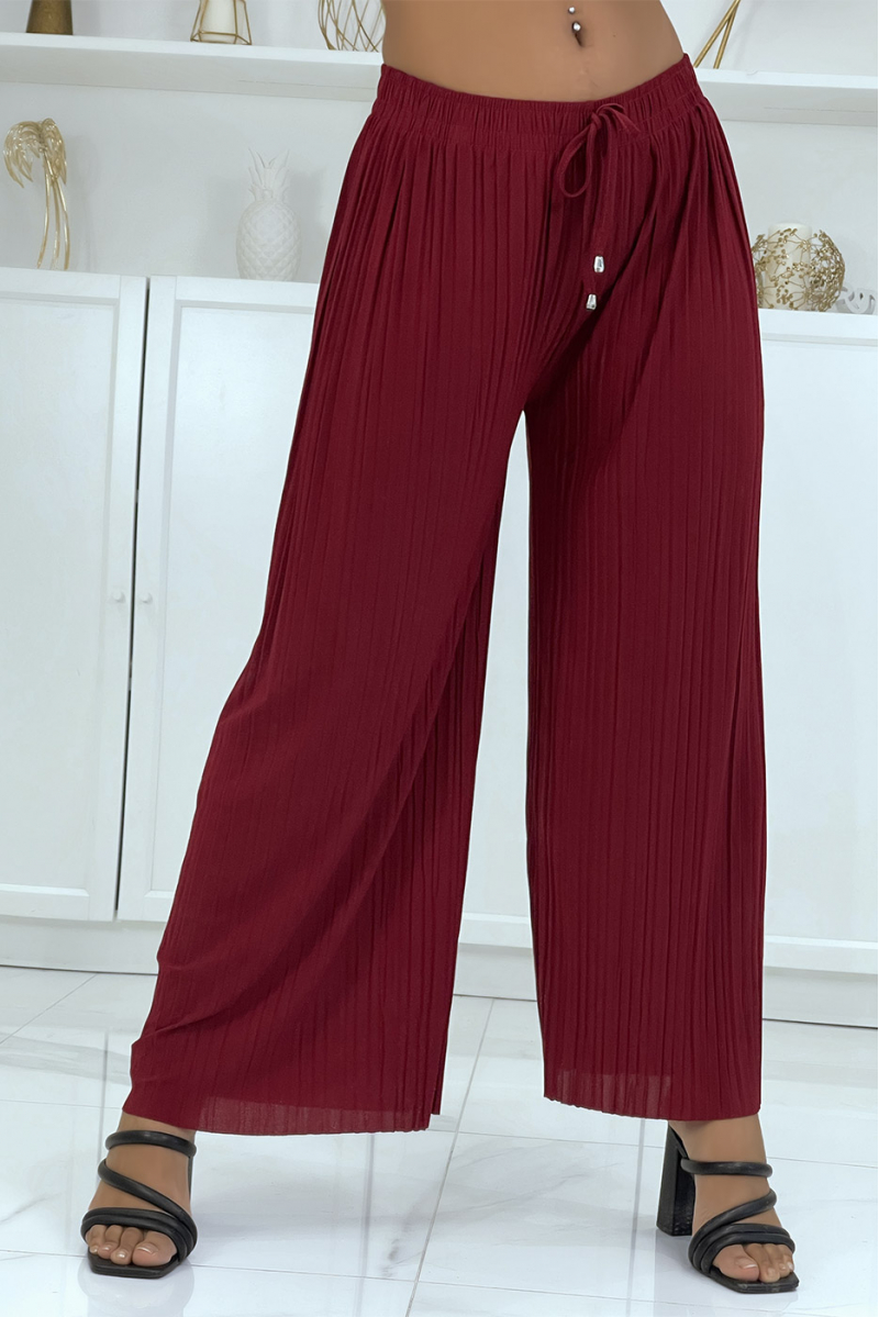 Trendy burgundy pleated palazzo pants - 1